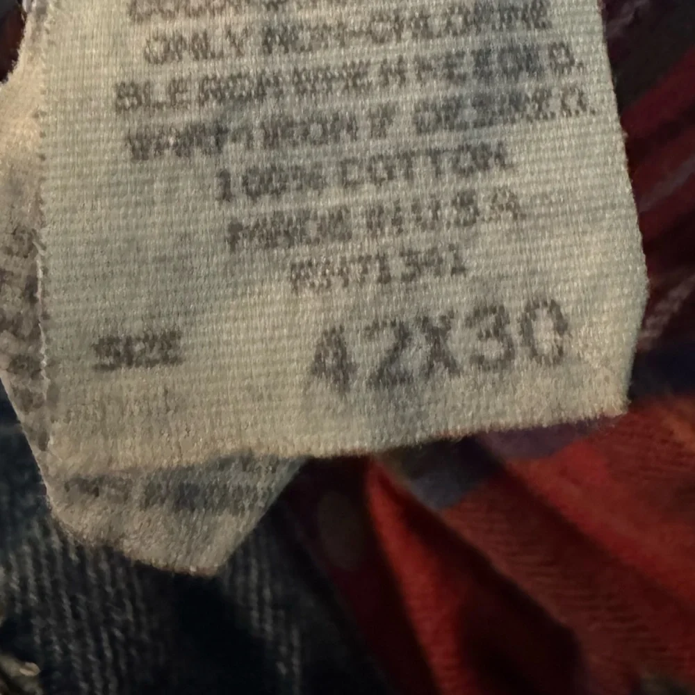 L.L. Bean Men's Relaxed Fit Red Plaid Flannel Lined Blue Jeans 42x30